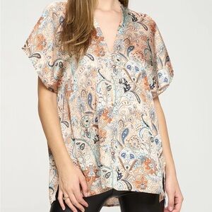 Adrienne satin paisley top size small